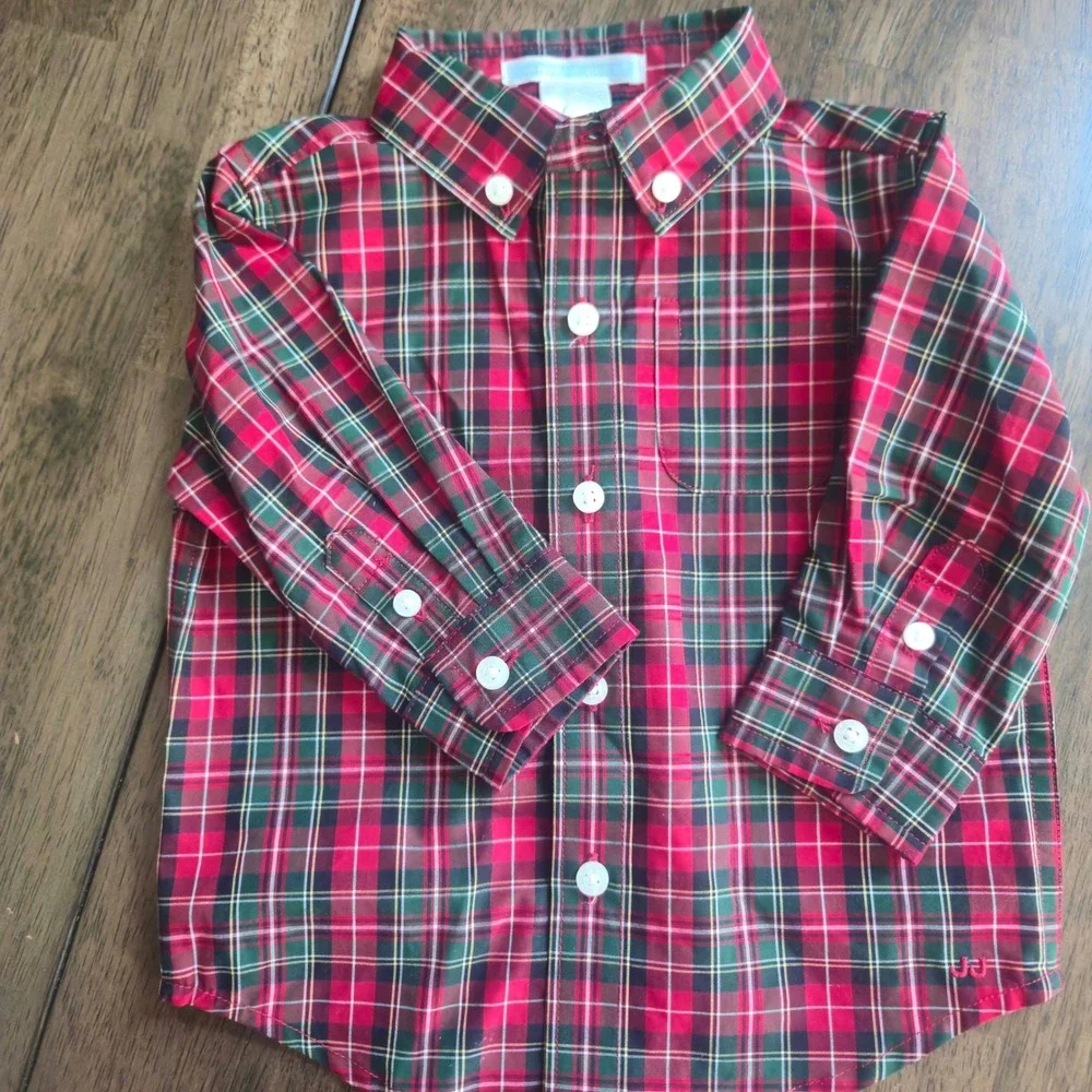 Janie and Jack Red Plaid Shirt and Argyle Sweater Vest Set 3-6 Months Holiday
